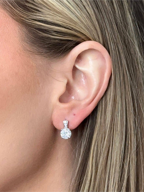 Model wearing the 1.3 carat moissanite drop earrings