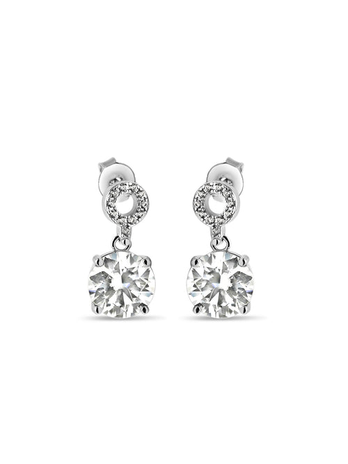 Front view of 2 carat moissanite drop earrings