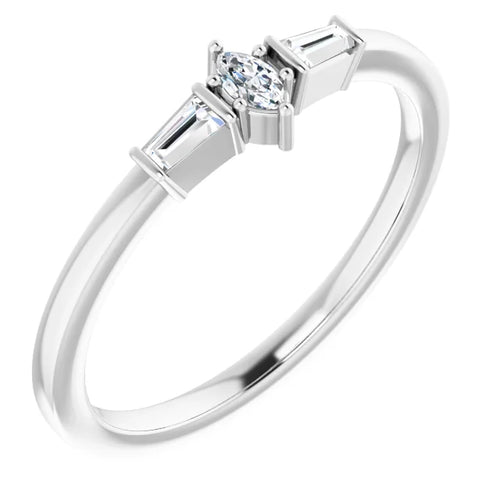Custom Marquise Cut and Diamond Side Stone Wedding Ring