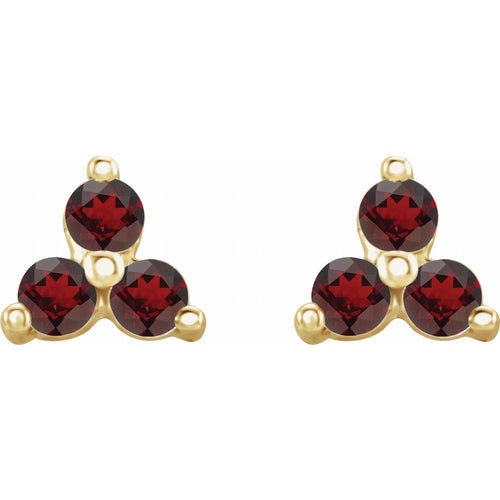 Three Stone Gemstone Earrings - Garnet|Material:14K Yellow Gold