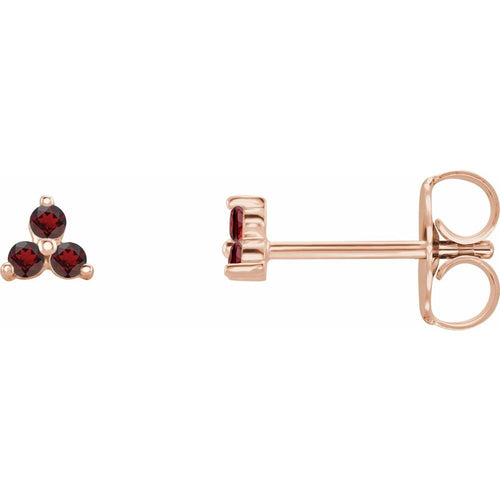 Three Stone Gemstone Earrings - Garnet|Material:14K Rose Gold