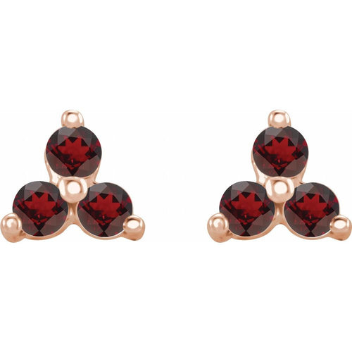 Three Stone Gemstone Earrings - Garnet|Material:14K Rose Gold