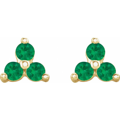 Three Stone Gemstone Earrings - Emerald|Material:14K Yellow Gold