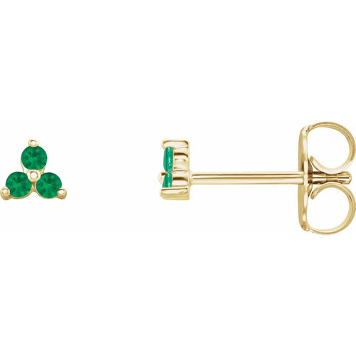 Three Stone Gemstone Earrings - Emerald|Material:14K Yellow Gold