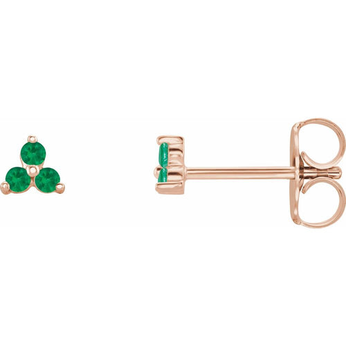 Three Stone Gemstone Earrings - Emerald|Material:14K Rose Gold