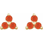 Three Stone Gemstone Earrings - Fire Opal|Material:14K Yellow Gold