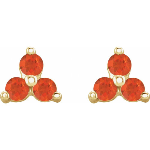 Three Stone Gemstone Earrings - Fire Opal|Material:14K Yellow Gold