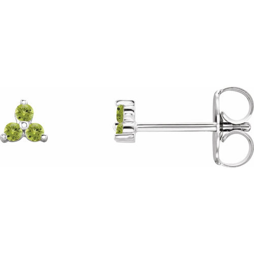 Three Stone Gemstone Earrings - Peridot|Material:14K White Gold