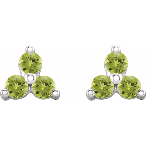 Three Stone Gemstone Earrings - Peridot|Material:14K White Gold