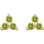 Three Stone Gemstone Earrings - Peridot|Material:14K Yellow Gold