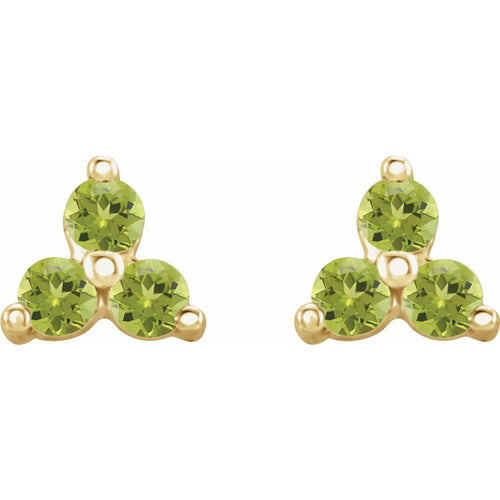 Three Stone Gemstone Earrings - Peridot|Material:14K Yellow Gold