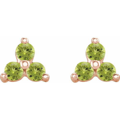 Three Stone Gemstone Earrings - Peridot|Material:14K Rose Gold