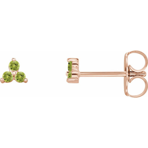 Three Stone Gemstone Earrings - Peridot|Material:14K Rose Gold