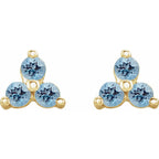 Three Stone Gemstone Earrings - Aquamarine|Material:14K Yellow Gold