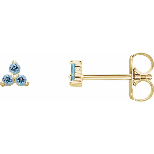 Three Stone Gemstone Earrings - Aquamarine|Material:14K Yellow Gold