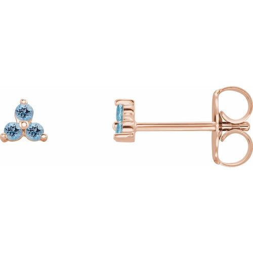 Three Stone Gemstone Earrings - Aquamarine|Material:14K Rose Gold