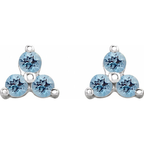 Three Stone Gemstone Earrings - Aquamarine|Material:14K White Gold
