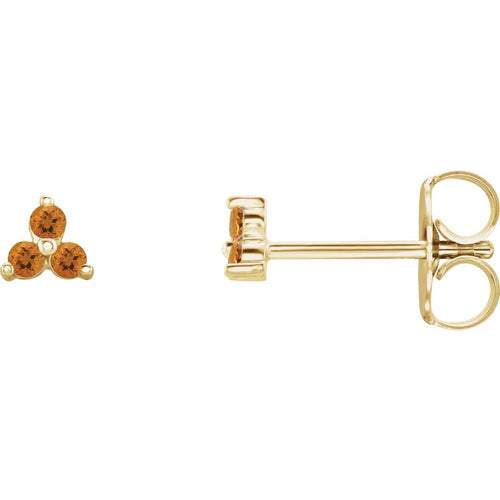 Three Stone Gemstone Earrings - Citrine|Material:14K Yellow Gold