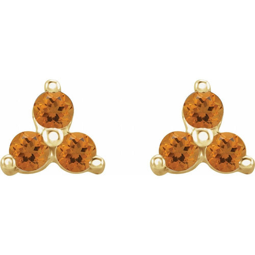 Three Stone Gemstone Earrings - Citrine|Material:14K Yellow Gold