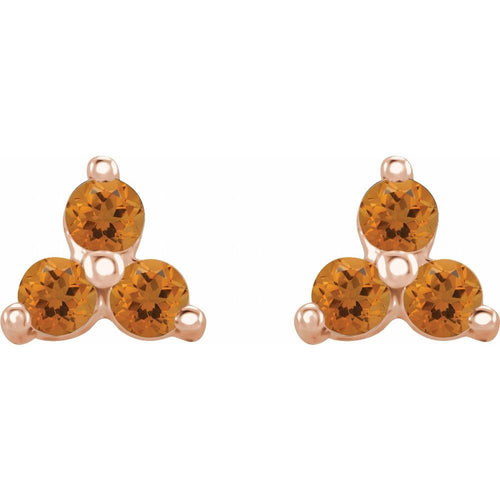 Three Stone Gemstone Earrings - Citrine|Material:14K Rose Gold