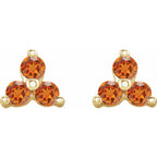 Three Stone Gemstone Earrings - Orange Garnet|Material:14K Yellow Gold