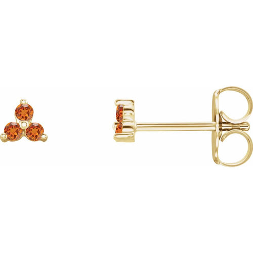 Three Stone Gemstone Earrings - Orange Garnet|Material:14K Yellow Gold