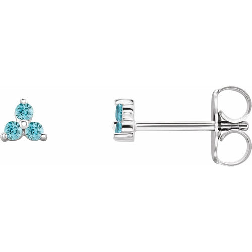 Three Stone Gemstone Earrings - Blue Zircon|Material:14K White Gold