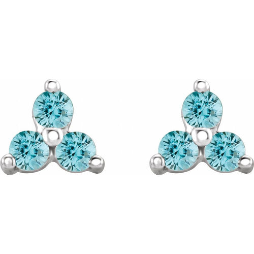 Three Stone Gemstone Earrings - Blue Zircon|Material:14K White Gold