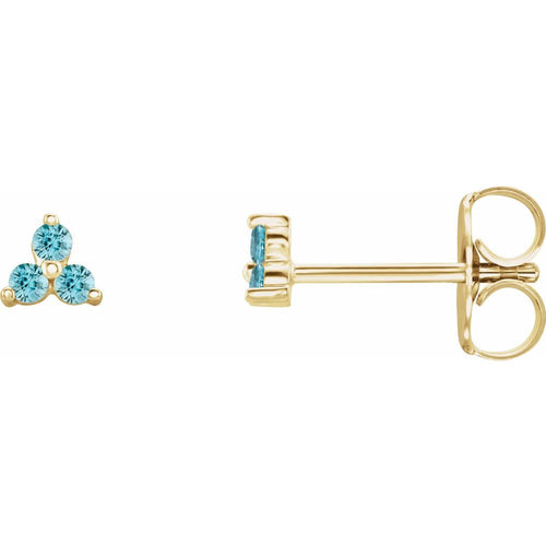 Three Stone Gemstone Earrings - Blue Zircon|Material:14K Yellow Gold