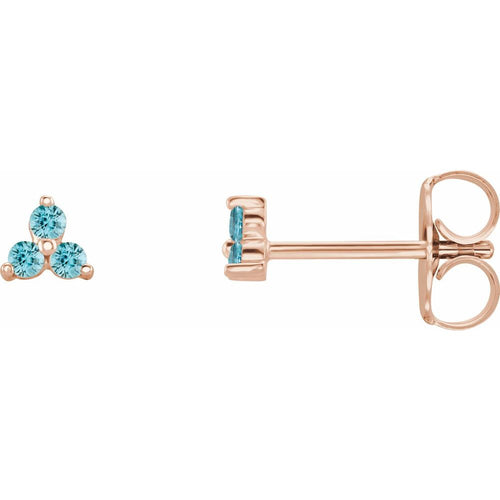 Three Stone Gemstone Earrings - Blue Zircon|Material:14K Rose Gold
