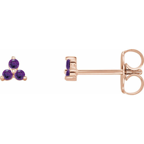 Three Stone Gemstone Earrings - Amethyst|Material:14K Rose Gold