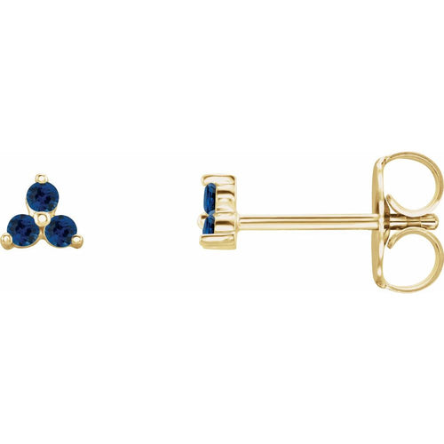 Three Stone Gemstone Earrings - Sapphire|Material:14K Yellow Gold