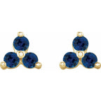 Three Stone Gemstone Earrings - Sapphire|Material:14K Yellow Gold