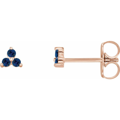 Three Stone Gemstone Earrings - Sapphire|Material:14K Rose Gold