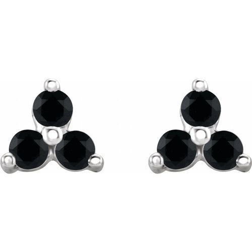 Three Stone Gemstone Earrings - Black Spinel|Material:14K White Gold
