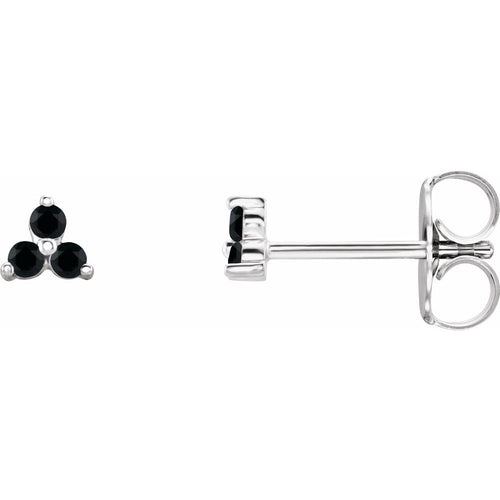 Three Stone Gemstone Earrings - Black Spinel|Material:14K White Gold