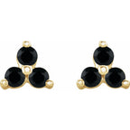 Three Stone Gemstone Earrings - Black Spinel|Material:14K Yellow Gold