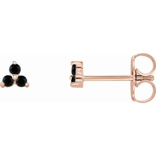 Three Stone Gemstone Earrings - Black Spinel|Material:14K Rose Gold
