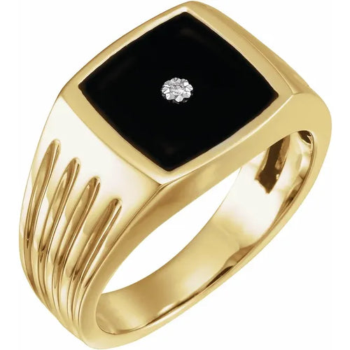 Men's Black Onyx and Natural Diamond Signet Ring