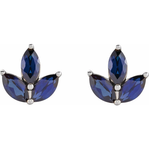 Three Marquise Cluster Earrings - Sapphire