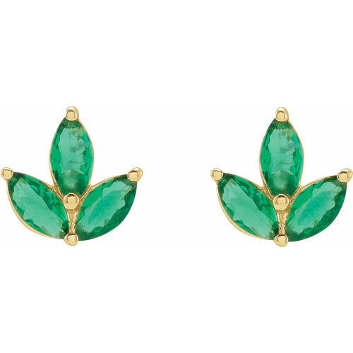 Three Marquise Cluster Earrings - Emerald
