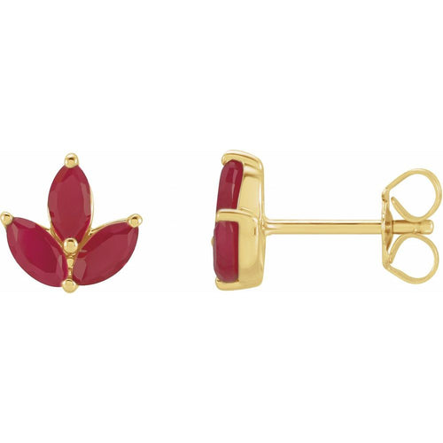 Three Marquise Cluster Earrings - Ruby