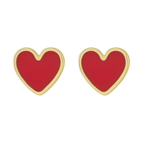 Enamel Heart Earrings|Color:Red
