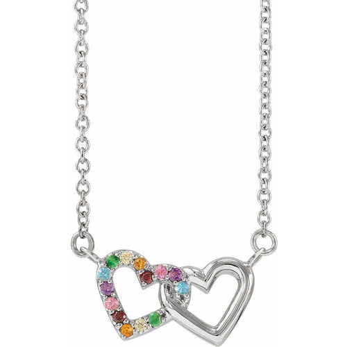 Rainbow Two Heart Necklace|Material:14K White Gold