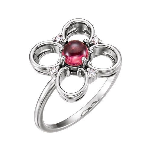 Pink Tourmaline and Diamond Clover Ring|Material:14K White Gold