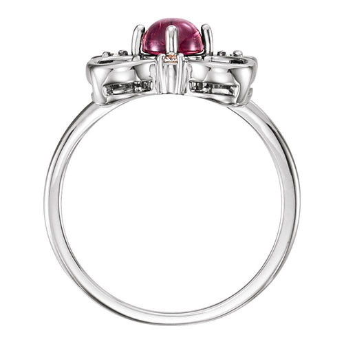 Pink Tourmaline and Diamond Clover Ring|Material:14K White Gold