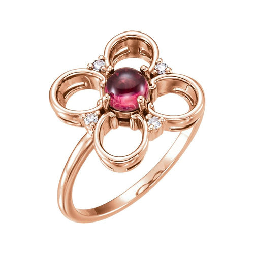 Pink Tourmaline and Diamond Clover Ring|Material:14K Rose Gold