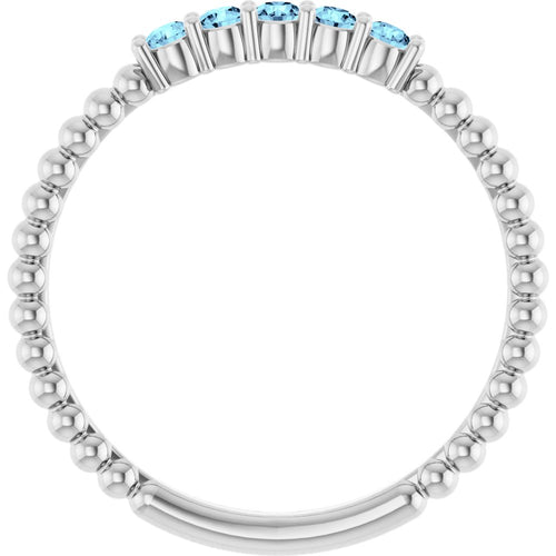 Golden Gemstone Stacking Ring - Aquamarine|Material:Platinum