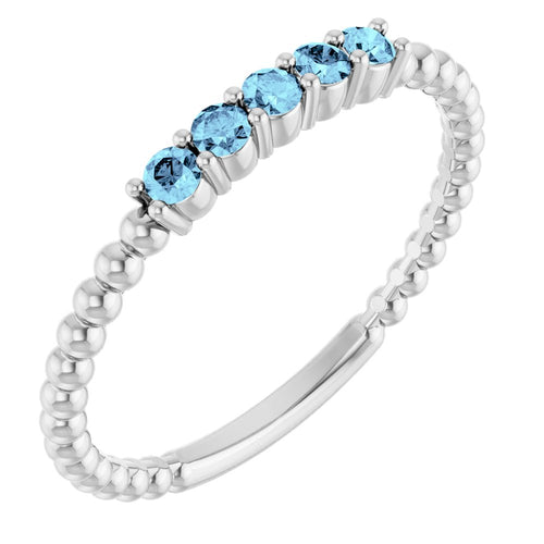 Golden Gemstone Stacking Ring - Aquamarine|Material:Platinum