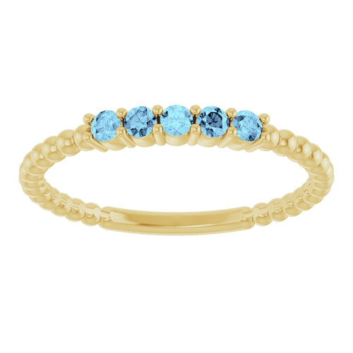 Golden Gemstone Stacking Ring - Aquamarine|Material:14K Yellow Gold